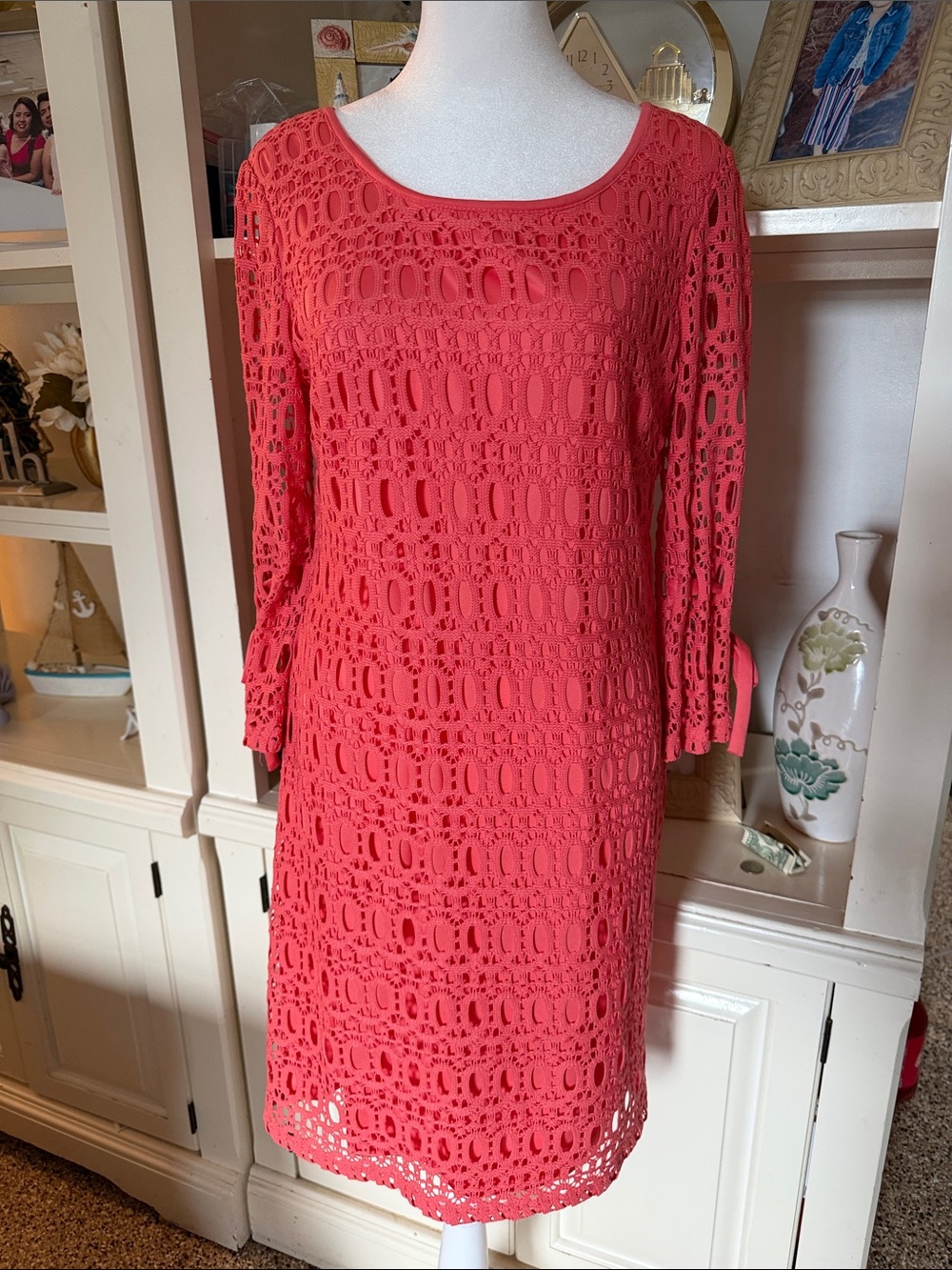 R&K Coral Crochet Midi Dress